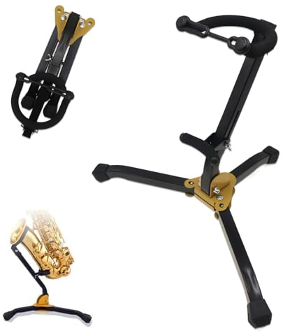 CashBeat Folding Alto/Tenor Saxophone Stand, Adjustable Sax Holder with Portable Triangle Base Design, Sturdy Metal Construction & Chain Lock, Ideal for Music Rehearsals & Performances