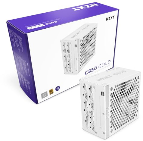NZXT C850 Gold ATX 3.1 - Fully Modular Low-Noise PC Gaming Power Supply - 850 Watts - 80 Plus Gold - 12V-2x6 Connector - Zero Fan Mode - 100% Japanese Capacitors - White