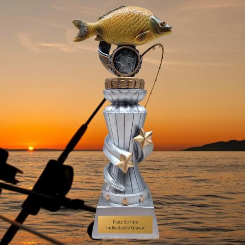 eberin · Feiern Sie Ihre unvergesslichen Angelerfolge: Resin Angel Pokal mit Wunschtext · Angel Geschenk · Angel Urlaub · Fisch Karpfen Angler Deko · 22 cm (MIT Gravur)