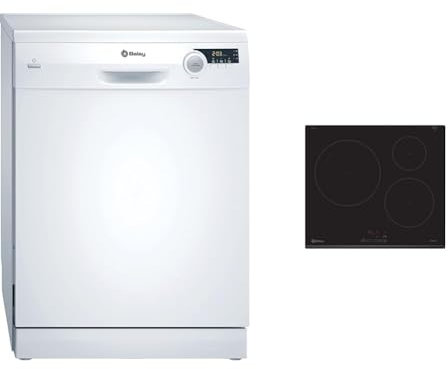 Balay 3VS506BP - Lavavajillas libre instalación, Sin prog. Auto, 60cm Blanco, Sin HomeConnect/Cestillo & 3EB865FR - Placa de inducción de 60 cm de ancho, bisel delantero, 3 zonas de inducción
