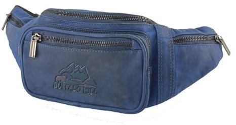 Buffalo Hill Bauchtasche Echtleder, Bauchtasche Gürteltasche Fashion Crossbody für Herren und Damen, Elegante Brusttasche aus Büffelleder in Naturfarben (Blau)