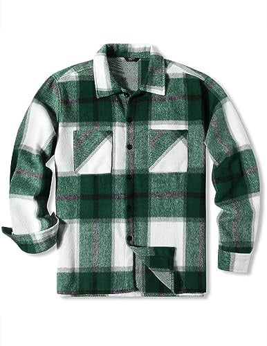COOFANDY Chemise en Flanelle à Manches Longues pour Homme Veste décontractée à Carreaux avec Poches Vert XL