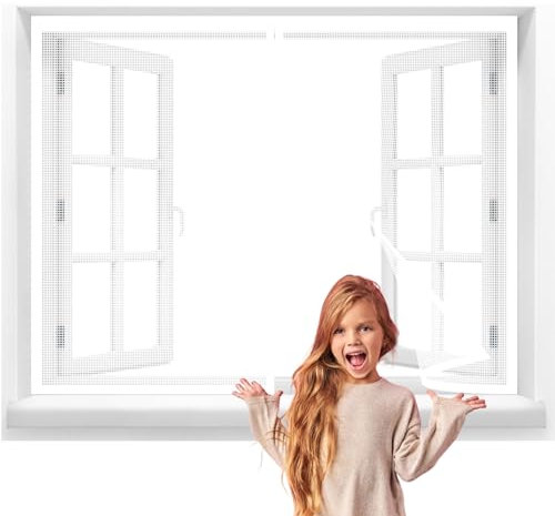 Finestra Zanzariera Magnetica,130x150cm Porta Zanzariera A Tenda,Chiuso Automaticamente Pieghevole Rete,Porte D'Ingresso Porte Cortili Bianco