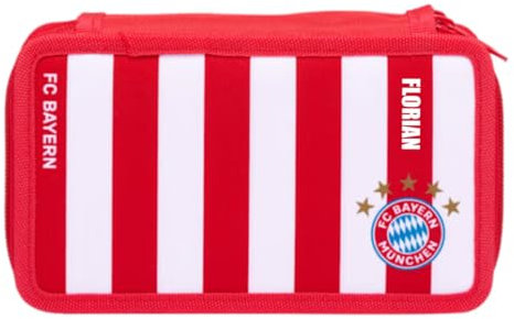 FC Bayern München Federmappe - Personalisiert mit Name - Federtasche Fußball Jungen mit Inhalt Stiften - Gefülltes Schüleretui groß