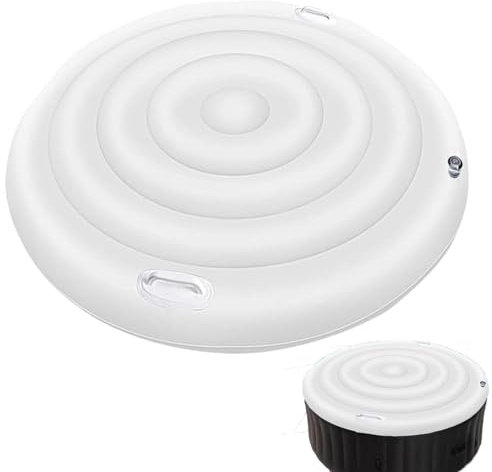 Couvercle de Spa Gonflable Rond/carré Couverture Spa, Habillage Spa Gonflable avec poignée, avec Valve de Gonflage et de Dégonflage Rapide et Facile, Couvercle isolé pour Spa (Round 165*165cm,White)