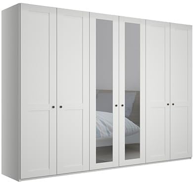WIEMANN Drehtürenschrank mit 2 Spiegeltüren mittig, Landhausstil Kleiderschrank 300cm breit, Weiß, Höhe 216cm, Marlow