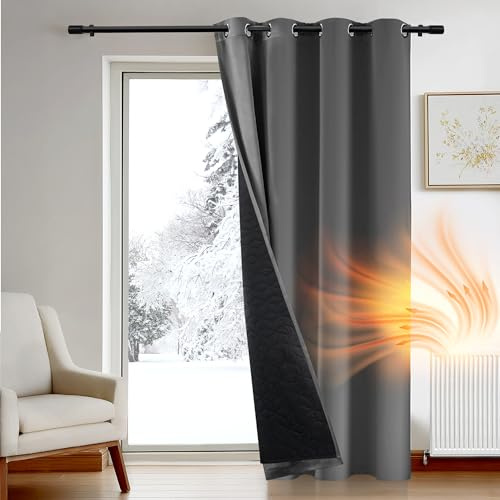 Deconovo Tenda Oscurante Termica Doppio Strato, Antivento, Pesante, Isolante per Freddo e Caldo, Adatta per Finestre e Porte, 132x242 CM, Grigio Scuro, 1 Pezzo – Certificata OEKO-TEX® STANDARD 100