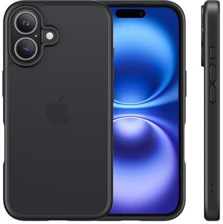 NIMASO for iPhone 16 Case 6.1-Inch, Military Grade Shockproof Drop Protection, Translucent Matte Back Anti-Fingerprint Slim Thin Phone Cover for iPhone 16, Black