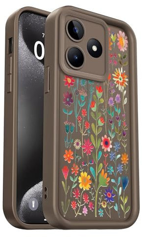 PanXCase Funda para Realme C53 / Realme Note 50 / Realme C51 - Carcasa Silicona Delgada Suave Ligera Elegante Diseño, Protección Cámara Antichoque Antiarañazos Cover (Brown,Flowers)