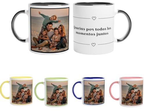 LA CASA DE LA TAZA | Taza PERSONALIZADA | Con Foto y Dedicatoria | 350 ml | Apta para Microondas | Taza Personalizada a Color (360º alrededor de la Taza) | Ideal para Familiares o Amigos (NEGRA)
