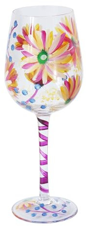 Lesser & Pavey Lynsey Johnstone Summer Daisies Wine Glass for Home, Kitchen, Restaurant & Parties | Lovely Wine Glassware for Drinks | Beautiful Gift for Women, Men, Wedding & Christmas