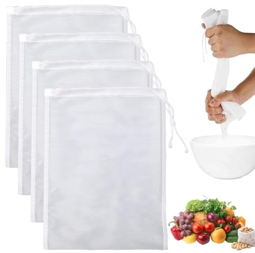 Cheese Cloths for Straining – 4-Pack Reusable Muslin Straining Bags and Cloths, Perfect for Nut Milk, Yogurt, Almond, Soy, and Oat Milk