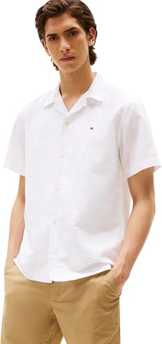 Tommy Hilfiger Men’s Short Sleeve Linen Blend Shirt, White (White), L