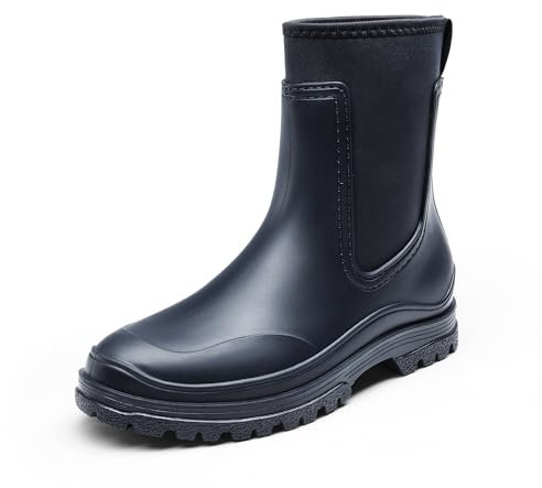 DREAM PAIRS stivali da pioggia impermeabili comodi stivali di gomma da donna stivali Chelsea di media altezza con suola antiscivolo,Size 36,Blu Marino-Pvc,SDRB2406W-E