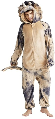 Loiahoer Unisex Erwachsene Triceratops Onesie Kostüm Pyjama Tie-dye Dinosaurier Karneval Halloween Cosplay Kostüm Neuheit Tier Weihnachten Schlafanzug Pyjama Set für Familie & Paare