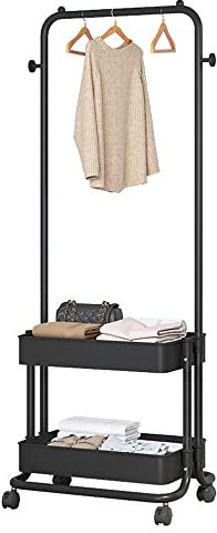 FILFEEL Porta Abiti 3 in 1, Scarpiera e Porta Abiti con Cestello a 2 Livelli e 2 Ganci Laterali, Carrello Portaoggetti Mobile per Soggiorno, Camera da Letto, Spogliatoio, Ingresso