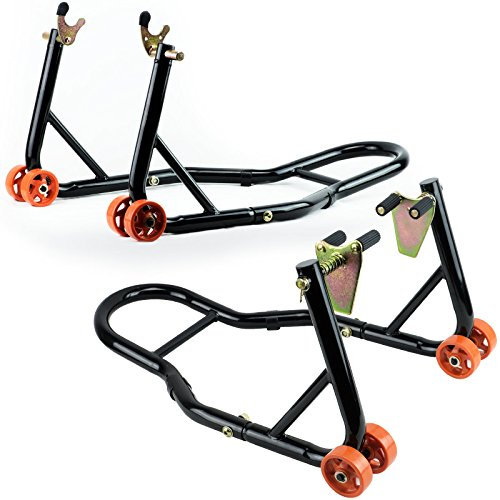 Set Motorradständer Motorrad Montageständer VORNE + HINTEN | L-Form und V-Typ | Für Alle Motorradtypen, Stabil und Robuste Konstruktion, Einfaches Anheben und Wartung von Vorder- und Hinterrad (1705)