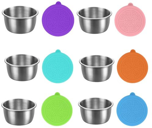 WORUIB 6 Pcs Sauce Pots, Sauce Pots With Lids, Sauce Containers With Lids, Salad Dressing Pots, Sauce Containers, Dip Pots, Stainless Steel Dipping Container For Sauce,Dips,Ice Cream