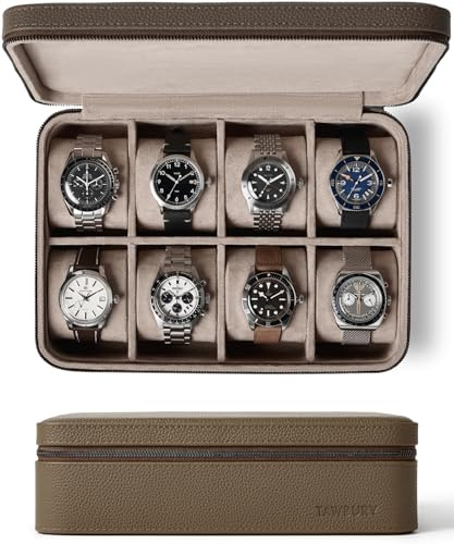 TAWBURY Leder-Uhrenbox mit 8 Fächern – Elegante und sichere Aufbewahrung für Ihre Uhren (Taupe)