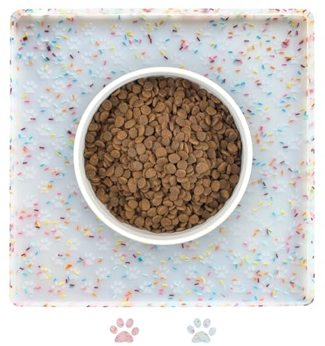 Ptlom Dog Food Mat Anti-Slip Dog Bowl Mats for Food and Water, Waterproof Pet Placemat Prevents Messy Spill to Floor, Silicone Puppy Feeding Tray for Small, Medium and Large Dogs Cats