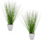 Spetebo Kunst Dekogras grün 44 cm im weißen Topf - 2er Set - Künstliches Zebragras mit Blumentopf - Kunstpflanze Zimmerpflanze Deko Gräser Grasbündel Ziergras