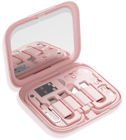 Kabel Organizer Box Compact Lading Hub USB-Adapter Multi-Fall-Daten mit Telefonständer 9-in-1-SIM-Karten-Pin-Typ-C Schnell Rosa