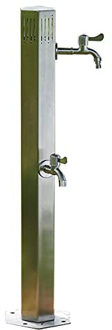 WJFTODAY Colonne de Robinet Colonne d'eau de Jardin Verticale en Acier Inoxydable, colonntoportante avec 2 robinets, Robinet de Jardin de Fontaine de Cour extérieure (entrée inférieure Deux robinets)
