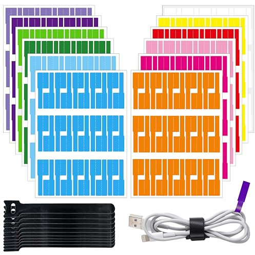 Yezirzax 12 colori 360 etichette per cavi, etichette per cavi con 10 fascette per cavi, marcatura autoadesiva, impermeabile, antistrappo per cavi