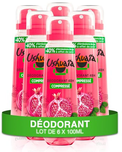Ushuaïa - Déodorant Compressé 48h - Grenade des Açores - lot de 6 x 100ml