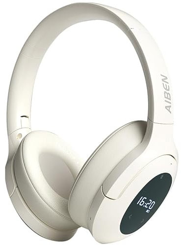 Auriculares inalámbricos con radio FM Bluetooth 5.2, visualización dual de tiempo y potencia, auriculares inalámbricos sobre la oreja comodidad inigualable, graves profundos vivos, para el hogar,