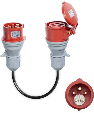CEE 16A Phasenwender Adapter, 400V 5-polig (3P+N+PE), H07RN-F 5G2,5 Gummikabel, IP44 für Außenbereich, Werkstatt & Baustelle (PR-16)