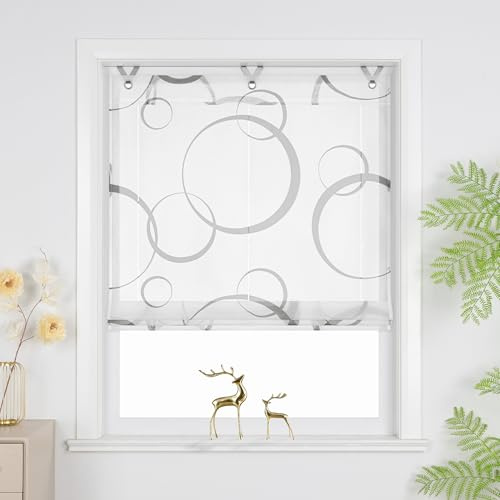 Joyswahl Raffrollo ohne Bohren Lichtdurchlässig Raffgardinen Grau 130x100 | Ohne Bohren, Mit Ösen, Wohnzimmer Fenster Vorhänge, Ösenrollo für Fenster, Hakenaufhängung, 1 Stück, Rollo Voile, Modern
