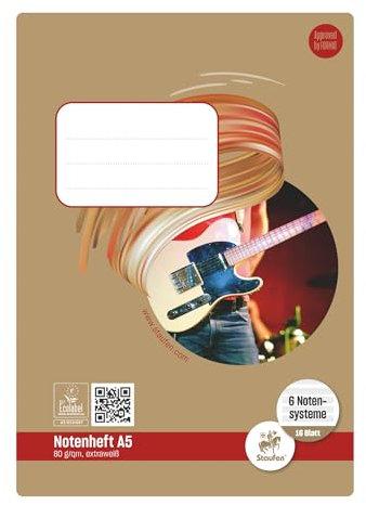 Staufen Style Musikheft - 10 Hefte je 16 Blatt, 6 Notensysteme, DIN A5, 80 g/m² Papier