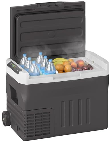 Outsunny 30 Liter Kompressor Kühlbox elektrische Kühlbox mit LED ECO Modus Anschluss Kühlhaltefunktion Gefrierbox Thermobox Mini Kühlschrank 12/230 Volt für Auto Steckdose LKW Camping Schwarz