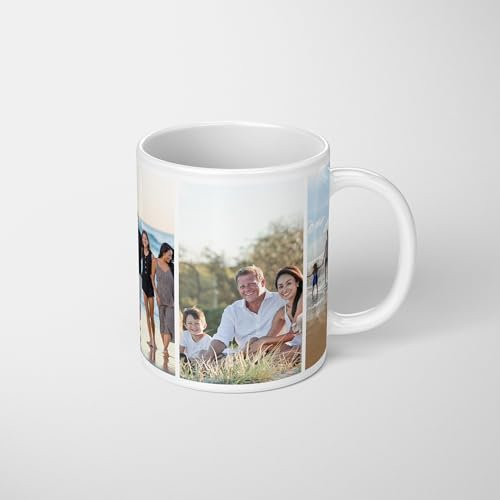 GIFTIMIZED Personalised Upload Your Own Photos Custom Text Coffee Cup Tea Mug | British Made | 11oz Spacious Mug | Large Handle Easy Grip | Custom Photo Gift (3 Images Collage)
