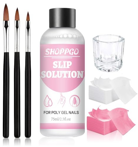 WEILAOK Slip Solution Acrygel, Soluzione Acrigel per Unghie, Liquido Acrygel, Contiene 3 Pennelli, 1 Tazza di Cristallo, 100 Fogli di Pulizia, Per Tutti i Tipi di Unghie o Manicure, 75 ML