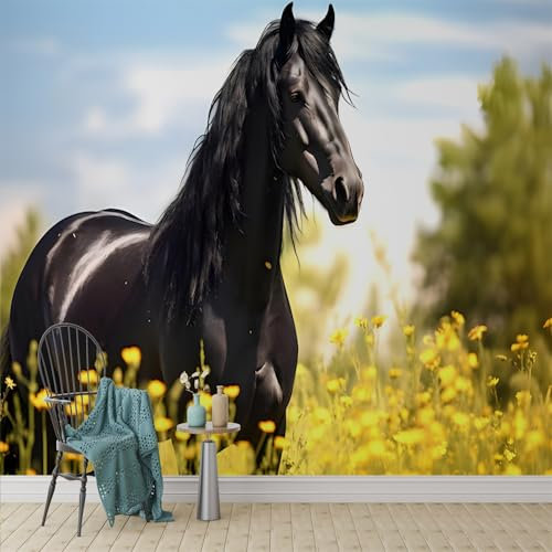 Papier Peint 3D Cheval, Papier Peint Panoramique Forêt Animaux Autocollant, Grand Poster Mural Décoration pour Salon, Chambre, 300x210cm - D94