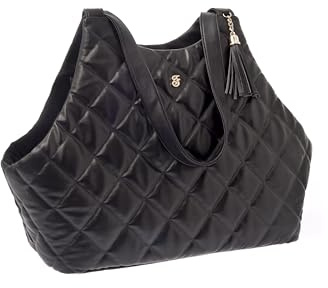 Gesteppte Transportbox für Haustiere, schwarz mit Quasten-Charm, elegantes Design aus Kunstleder