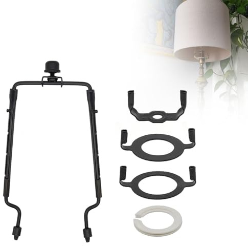 8 Inch Adjustable Height Lamp Shade Harp Holder with E26, E27, and E14 Adapter Compatibility Suitable for Repairing and Customizing Table and Floor Lamps (Black)