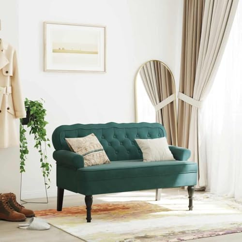 Emmtore Sitzbank mit Rückenlehne Bank Polsterbank, Bettbank mit Holzbeinen, Flurbank Ottomane für Wohnzimmer Büro, Modern Dunkelgrün 119,5x64,5x75 cm Samt