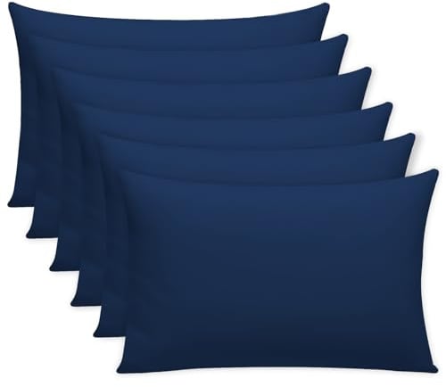 Lazzaro 300 Thread Count Egyptian Cotton Pillow Cases 6 Pack Hotel Quality Navy Pillow Covers With Envelope Closure