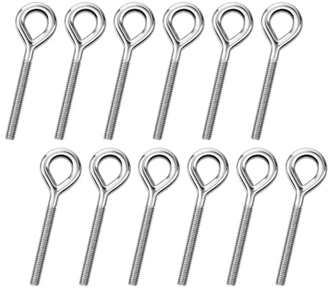 12 tornillos de ojo M8, tornillo de ojo de acero inoxidable de 90 mm, tuerca anular M8, perno de ojo largo para hamacas, toldos, sillas colgantes, mecedoras, cable fijo