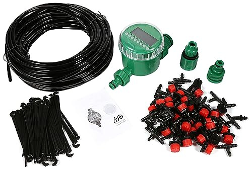 Mtlavishness 20m Auto Timer Plant Self Watering Drip Irrigation System with 30 Drippers for Patio Greenhoe Garden Beds Hanging Baskets and Potted Plants