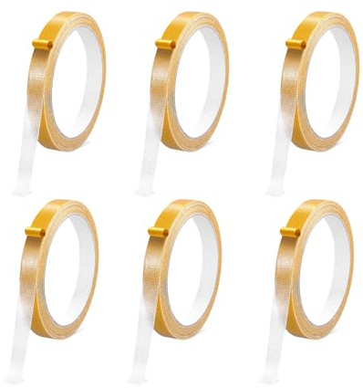 6 Volumes Ruban Adhésif Double Face en Tissu,Heavy Duty Double Sided Adhesive Tape 1cm*10m,Super Collant, Multifonctionnel,pour Vêtements,Rideaux,Pantalons,Jupes,Tapis,Pas de Couture Repassage