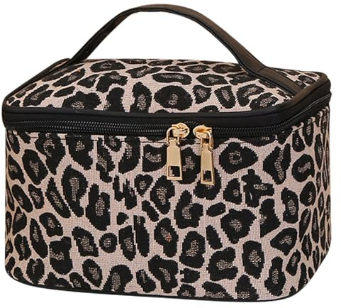 MLPKOI Trousse de Toilette Femme, Grand Sac à Maquillage à Ouverture Étendue avec Poignée Léopard Trousse Maquillage Voyage pour Toiletries, Cosmétiques, Accessoires et Essentiels