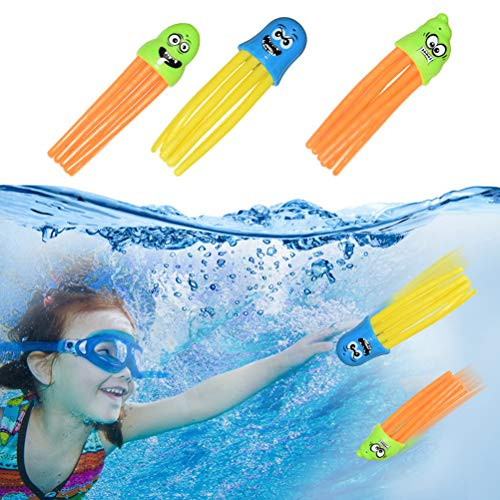 Chrees Pool-Tauchspielzeug, Leuchtende Farben, Lustig, 3 Stück, Oktopus, Pool-Tauchspielzeug, Elastisch, für Unterwasser (Bunt)