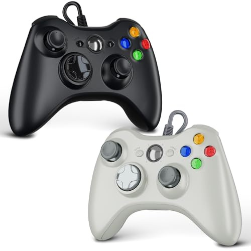 Zamia Confezione da 2 controller cablati per Xbox 360, compatibile con Xbox 360/PC Windows 10/8/7, con joystick aggiornato, doppia vibrazione, jack per cuffie da 2,5 mm
