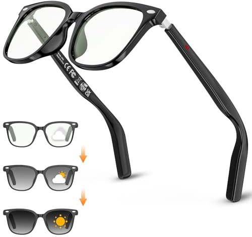 Mingtawn 2026 Smart-Brille für Damen & Herren, 32g Ultraleicht, HD-Telefonie, Musik-/Sprachsteuerung, Bluetooth-Sonnenbrille mit photochromen Gläsern – ideal für Alltag und Reisen（Schwarz）