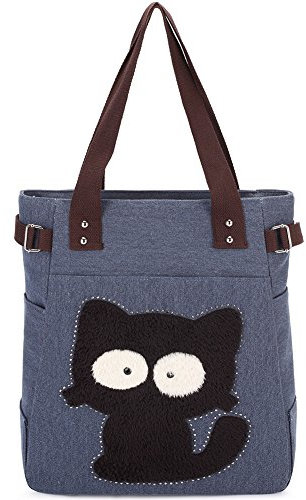 KAUKKO Handtasche mit Katzenmotiv, Blau - 4, Taille unique, Tasche