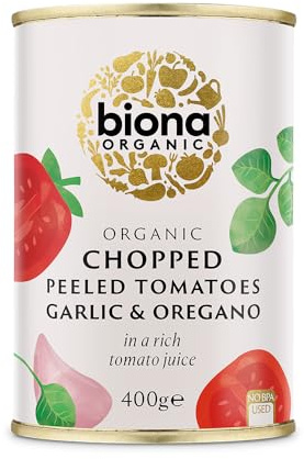 Biona Organic Chopped Tomatoes with Garlic and Oregano 400g (Pack of 12)